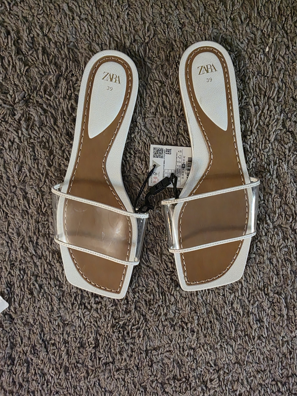 Zara White Slide Sandals with Clear Straps